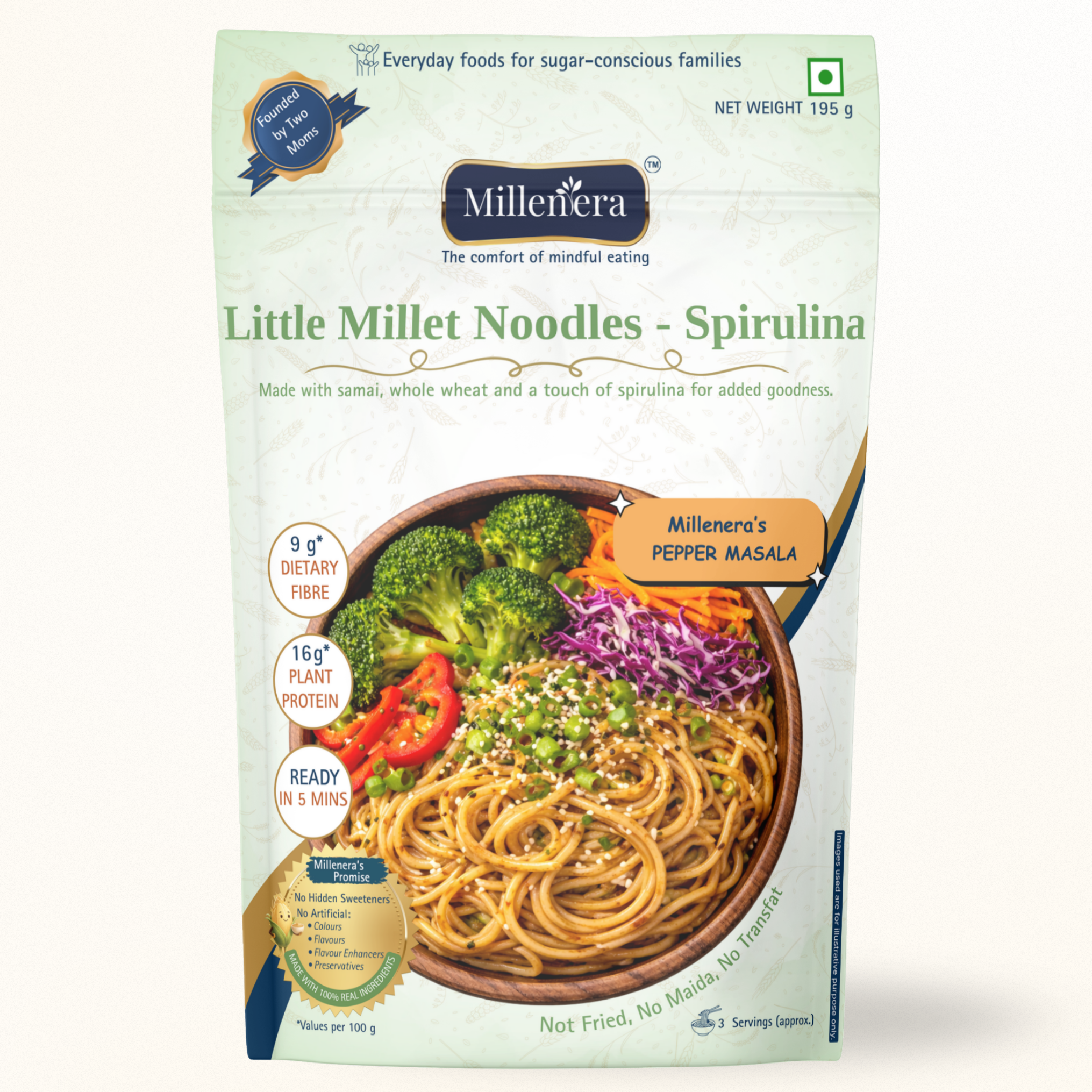 Little Millet Spirulina Hakka Noodles (Air-Dried, No MSG)
