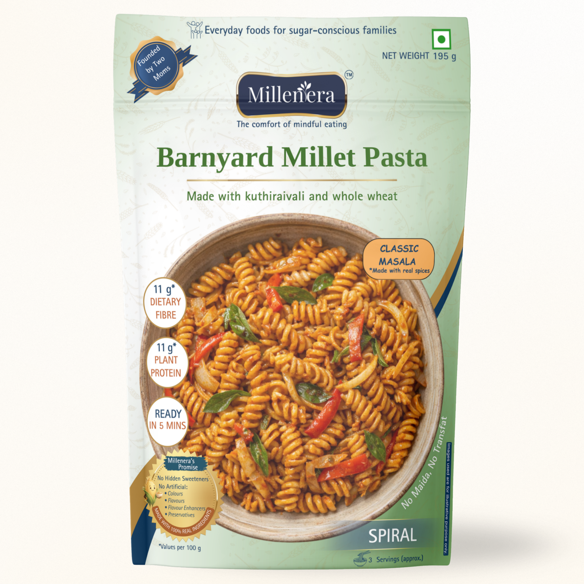 Barnyard Millet Spiral Pasta (No Maida • No MSG • Air-/Sun-Dried)