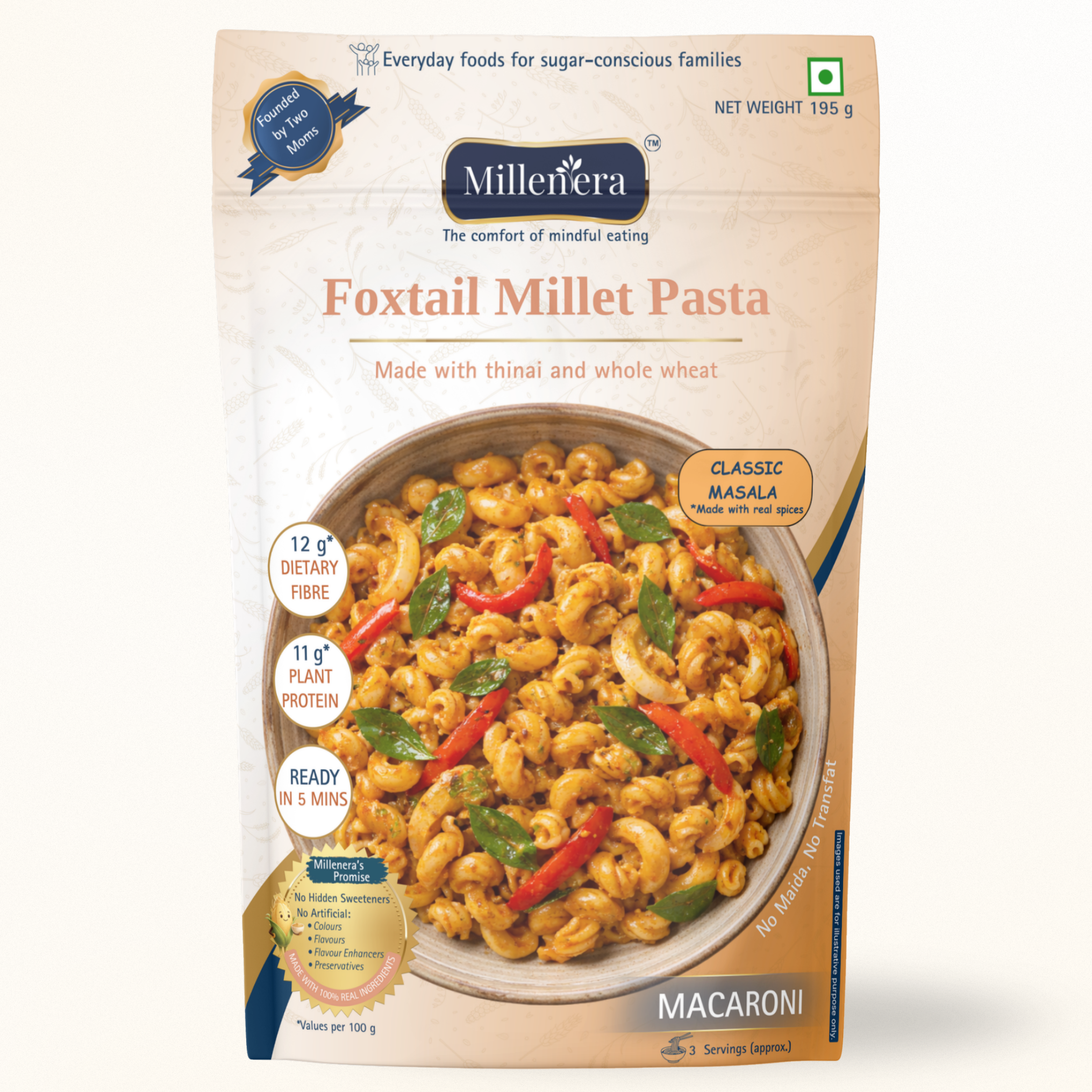Foxtail Millet Macaroni Pasta (No Maida • Air-/Sun-Dried • No MSG)