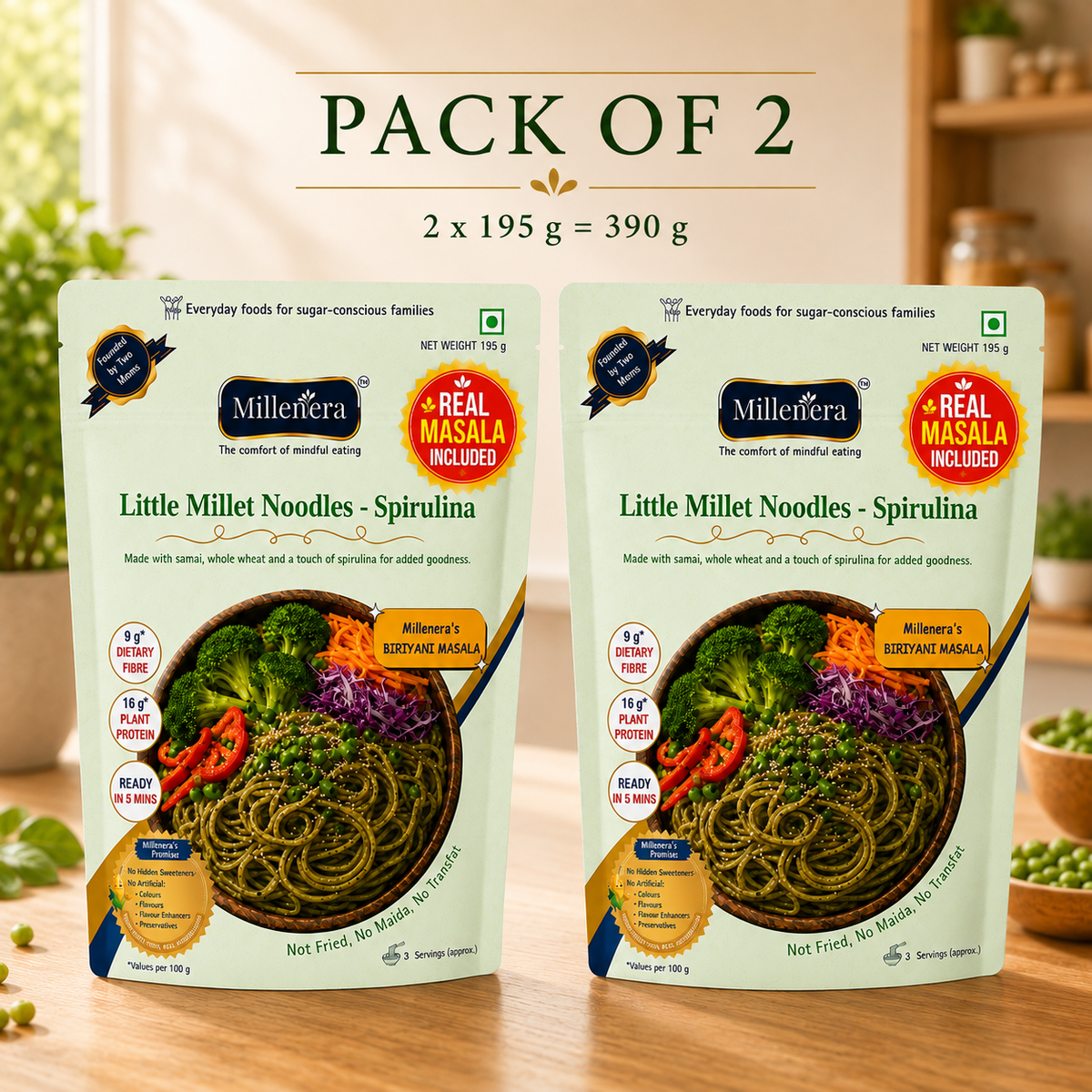 Little Millet Noodles (Spirulina) [Pack of 2]